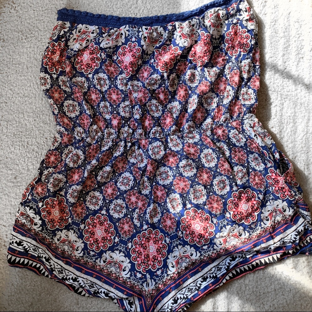 Tribal Print Shorts Strapless Romper